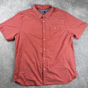 The North Face Men's Button-Up Short‎ Sleeve Camp Shirt Red Pinstripe Size 2XL